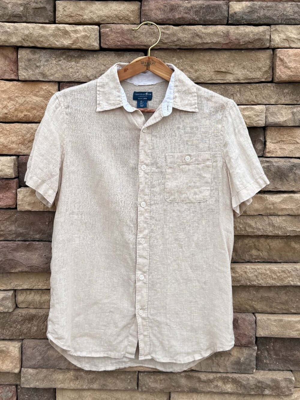 Caribbean Joe Island Supply Co. Short Sleeve Linen Button-Up – Cream/Tan – Men’s